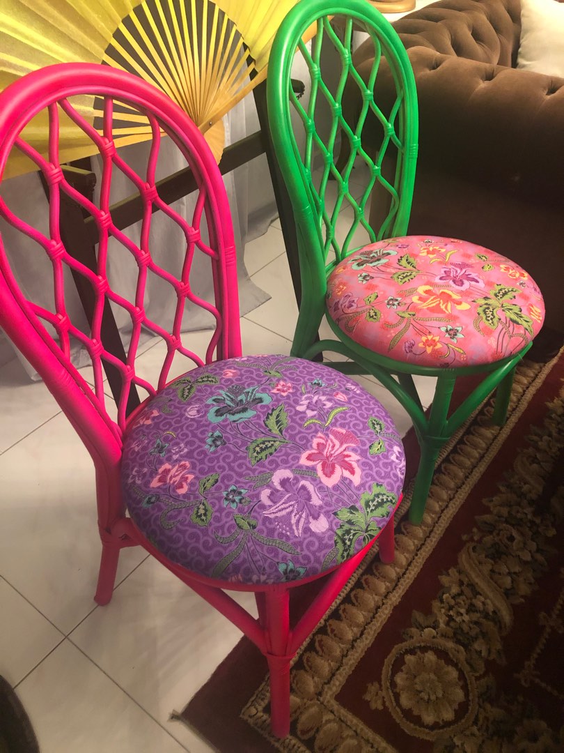 Rattan Chairs in Peranakan Batik Padding, Furniture & Home Living