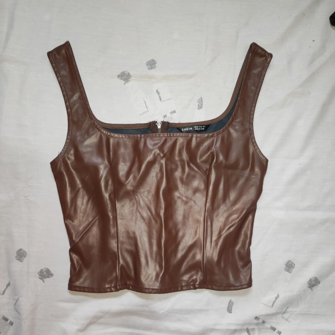 Shein brown leather corset tube top, Women's Fashion, Tops, Sleeveless on  Carousell