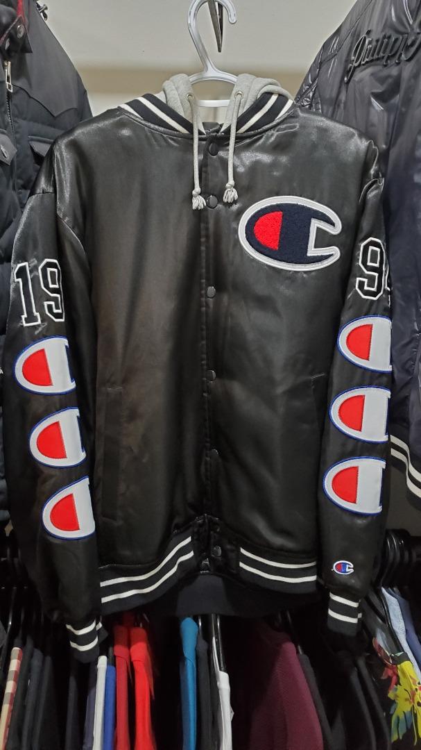 Supreme hooded satin varsity jacket top