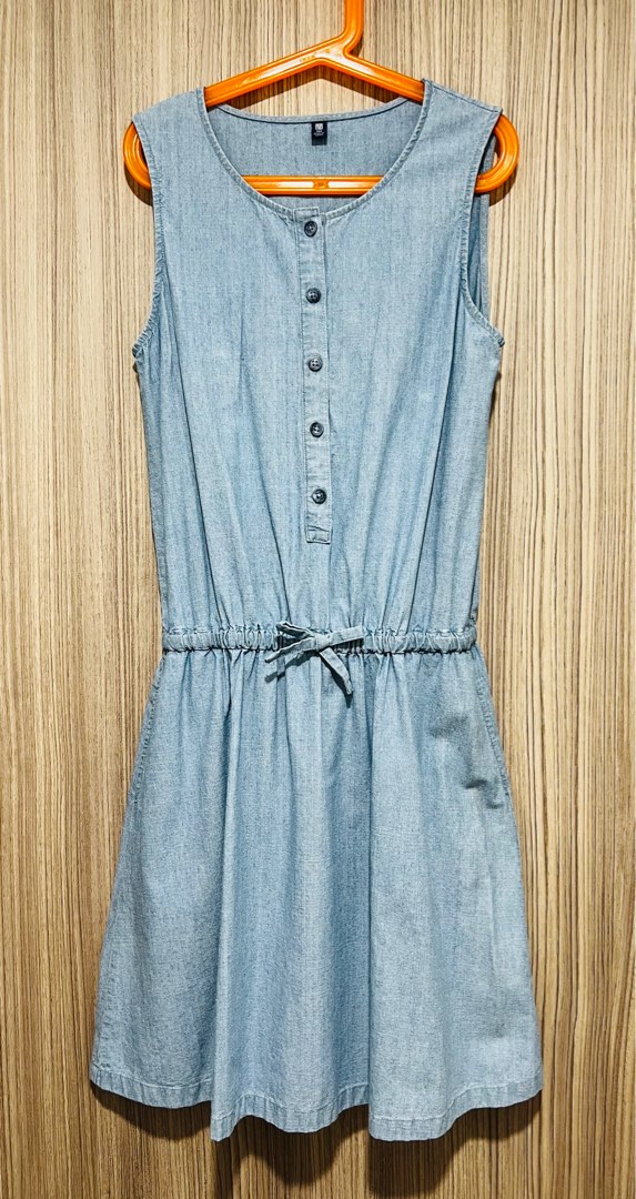 Uniqlo Kids Denim Dress sz150, Babies Kids, Babies Kids