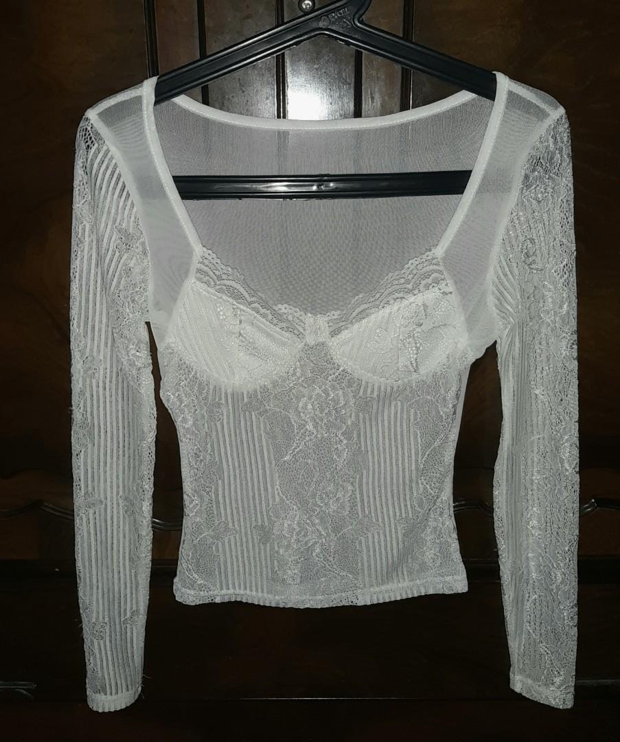 Small 1970s Romper Black and White Checkered Lace Overskirt Sheer Longsleeves