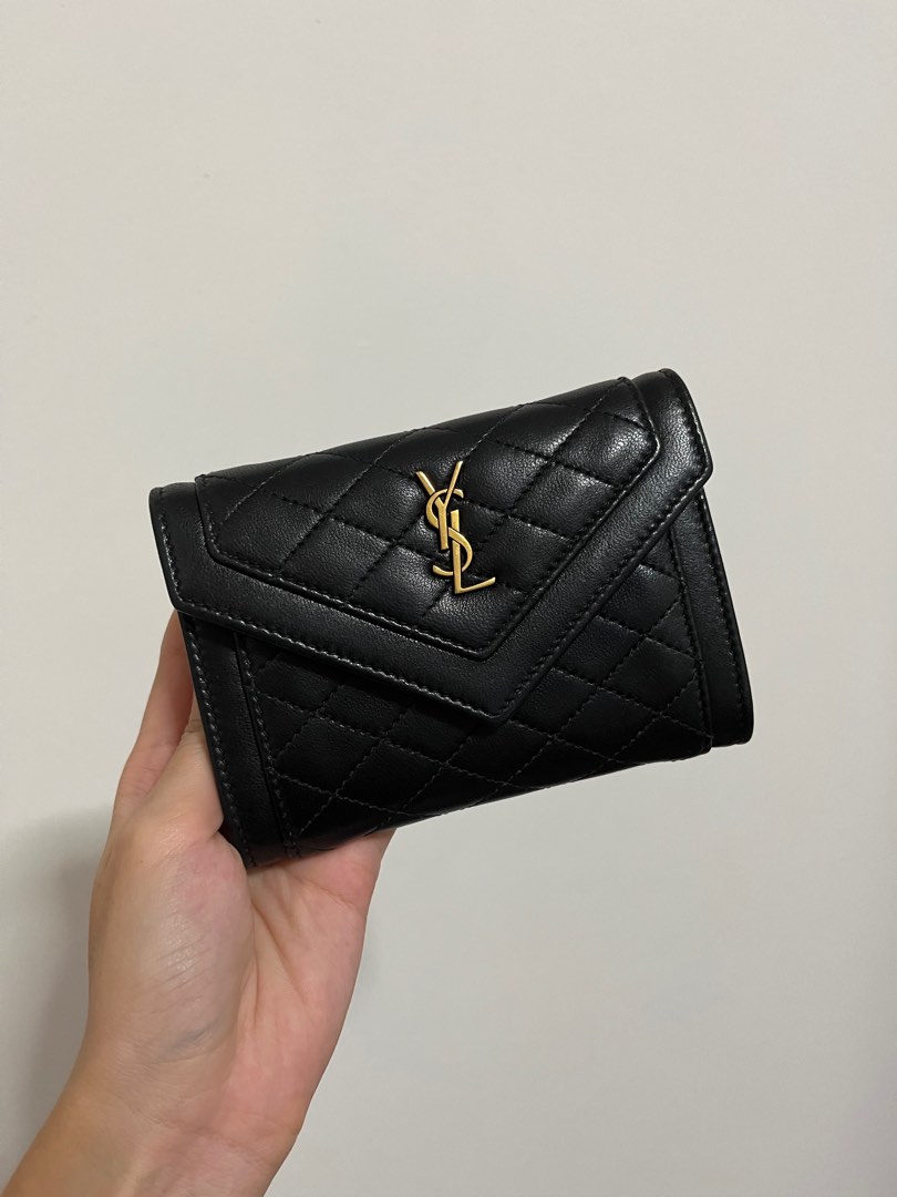 Saint Laurent Gaby Small Envelope Wallet In Quilted Lambskin Black in  Lambskin Leather with Bronze-tone - US