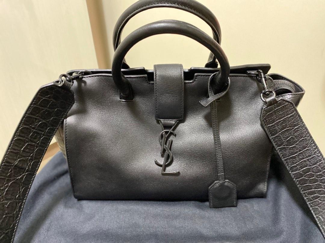Authentic Yves Saint Laurent YSL Grey Downtown Baby Cabas in Smooth and  Crocodile Embossed Leather Bag