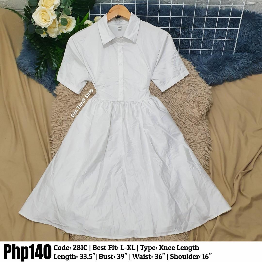 281C White Knee Length Korean Dress, Women's Fashion, Dresses & Sets,  Dresses on Carousell