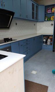 8KAKI KABINET DAPUR ATAS DAN BAWAH SOLID PLYWOOD + QUARTZ STONE KITCHEN TABLE TOP PROMOTION CABINET BIRU BLUE