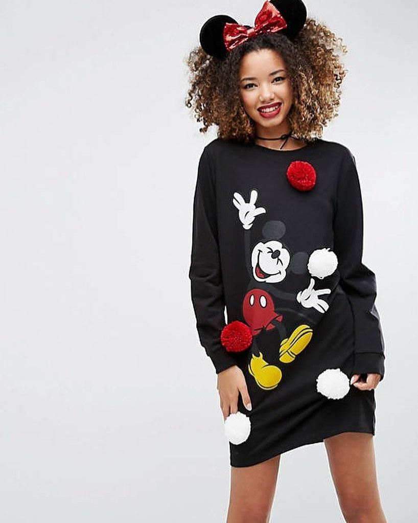 POMPOMS MICKEY MOUSE SWEATER DRESS Women s Fashion
