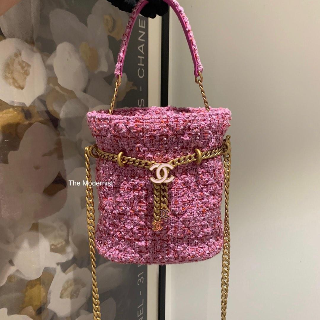 Authentic Chanel 2022 Pink Tweed Bucket Bag, Luxury, Bags