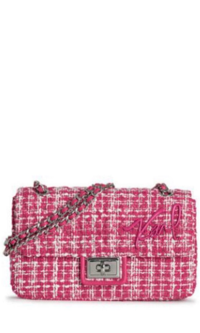 Authentic Karl Lagerfeld Classic Flap Tweed Shoulder Bag in Pink, Women