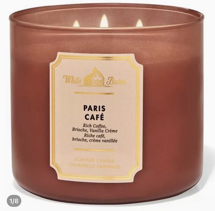 Bath & Body Works Paris Cafe White Barn Glass Scented 3 Wick Candle with Lid Single Roll over