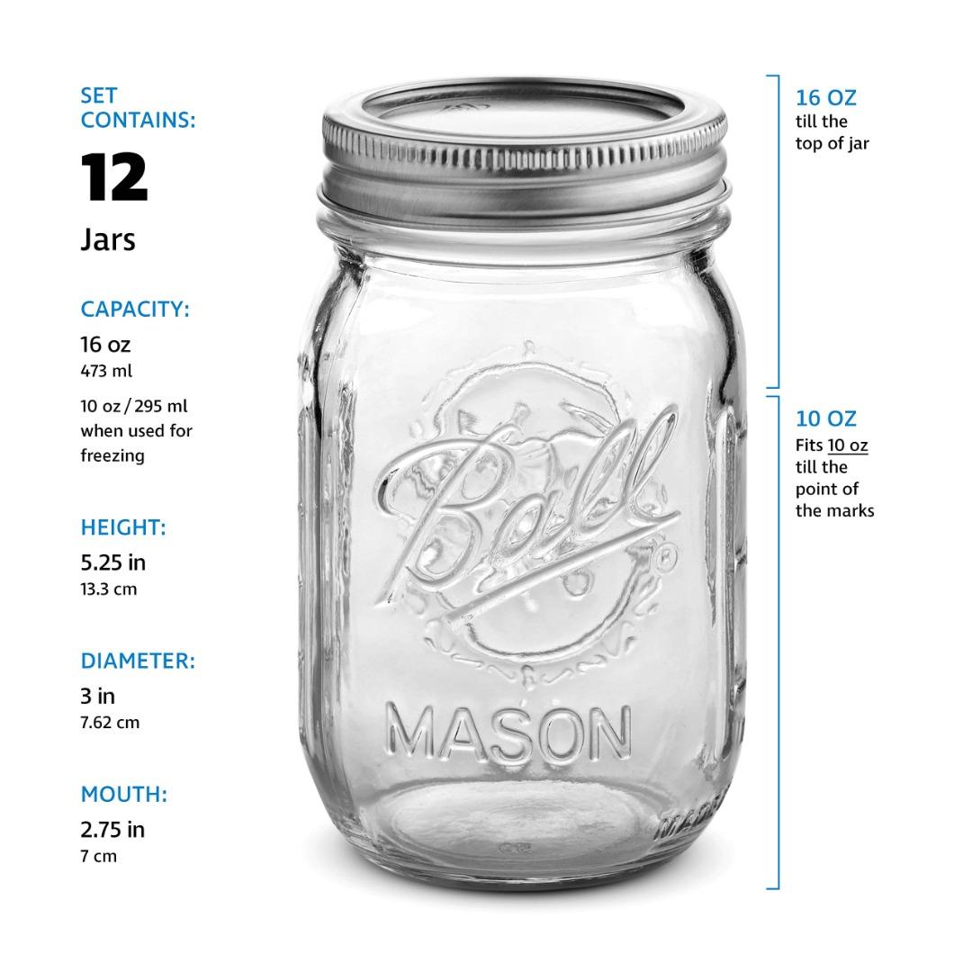 BNIB Ball Regular Mouth 16oz Mason Jar, 12-Pack, Furniture ...
