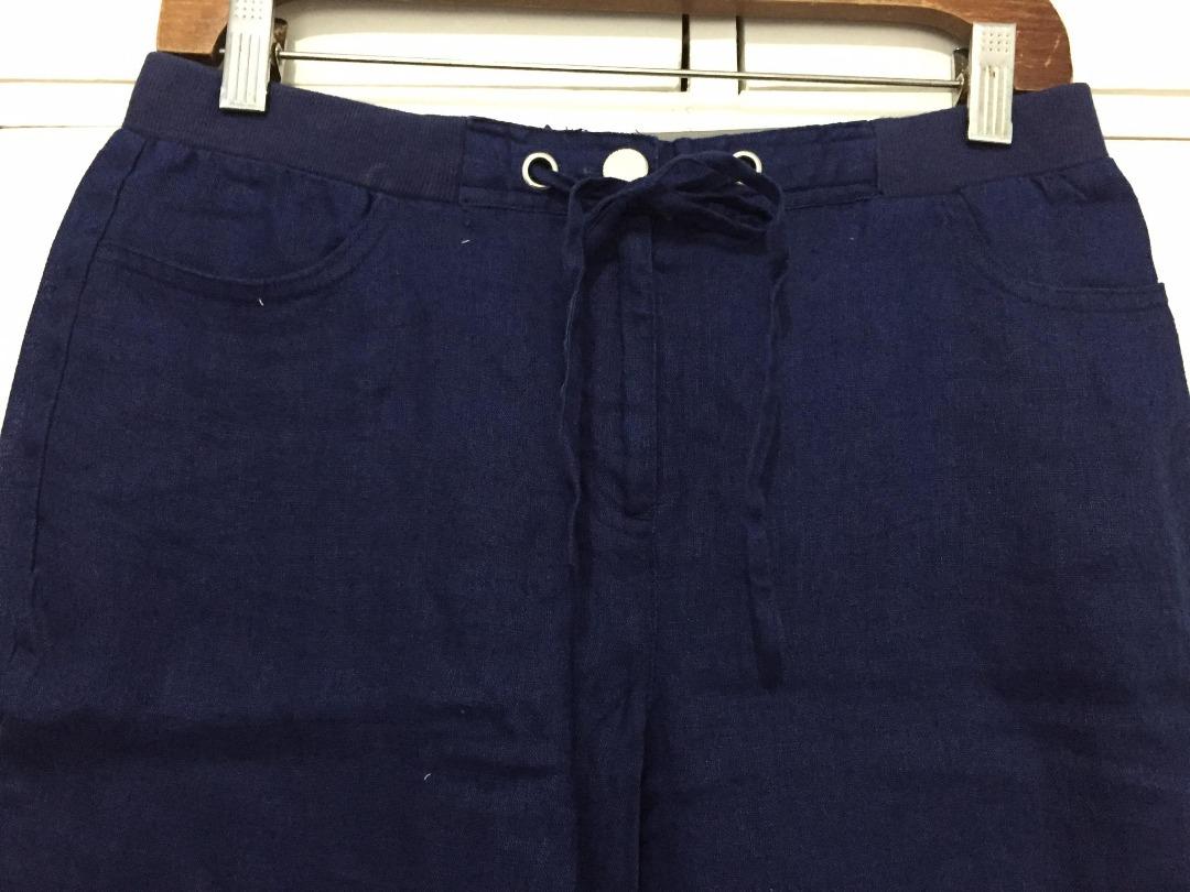 Brand New JM COLLECTION Dark Blue Linen Pants Size 4P Petite