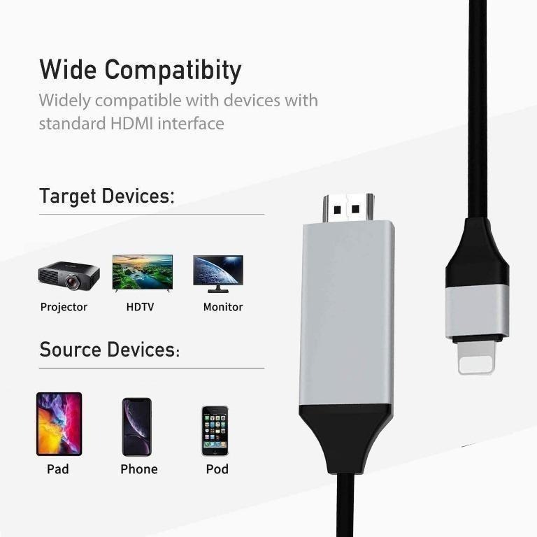 [C5836] Lightning to HDMI Cable Adapter, Compatible with iPhone/iPad to