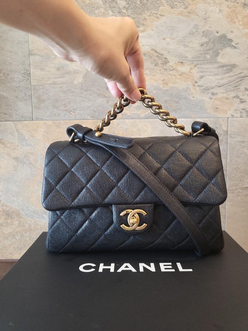 AUTHENTIC Chanel Calfskin Trapezio Flapl Bag Black GHW , Luxury