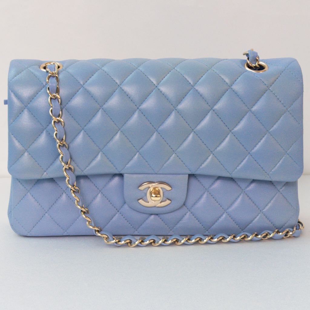 21C Sky Blue Lambskin Quilted Classic Flap Light Gold Hardware