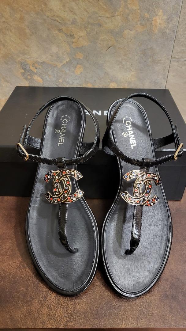 AUTHENTIC Chanel Sandals Black 38.5690 Luxury Sneakers
