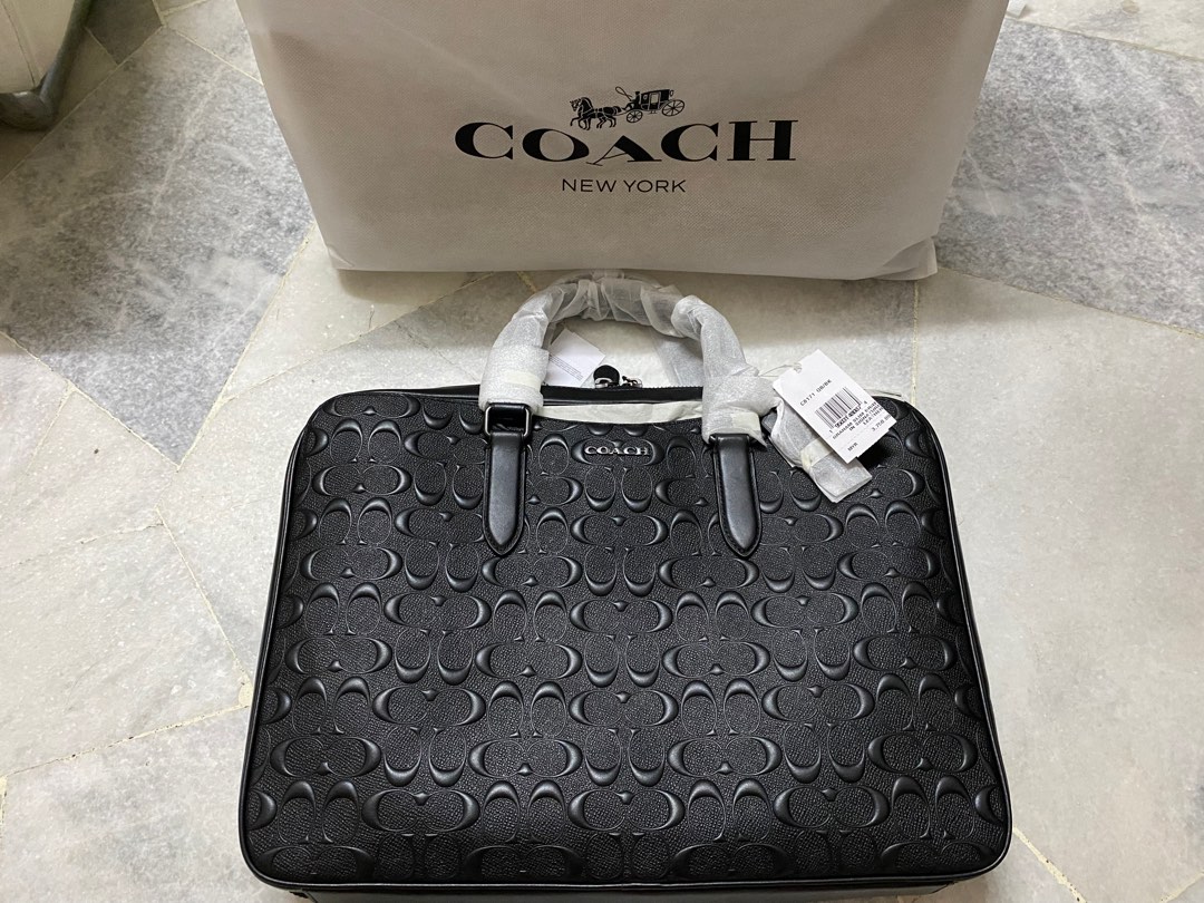 Coach Graham Slim Brief in Signature Leather in Black