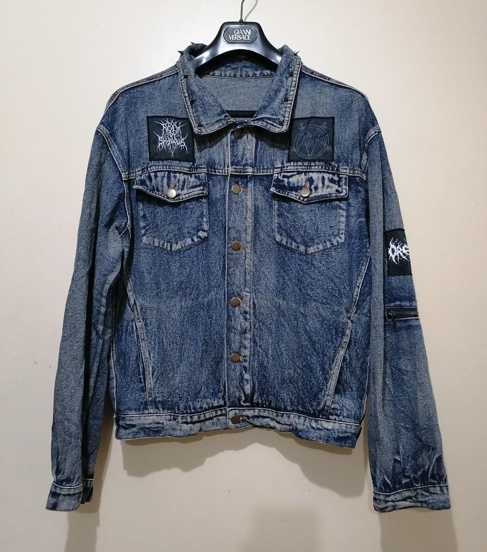 Denim jacket metal patches on sale