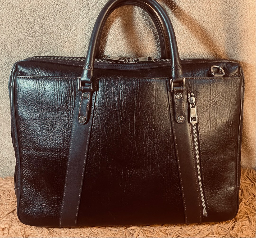 Esquire Dark Brown Textured Leather Briefcase with Replaced Sling, Men