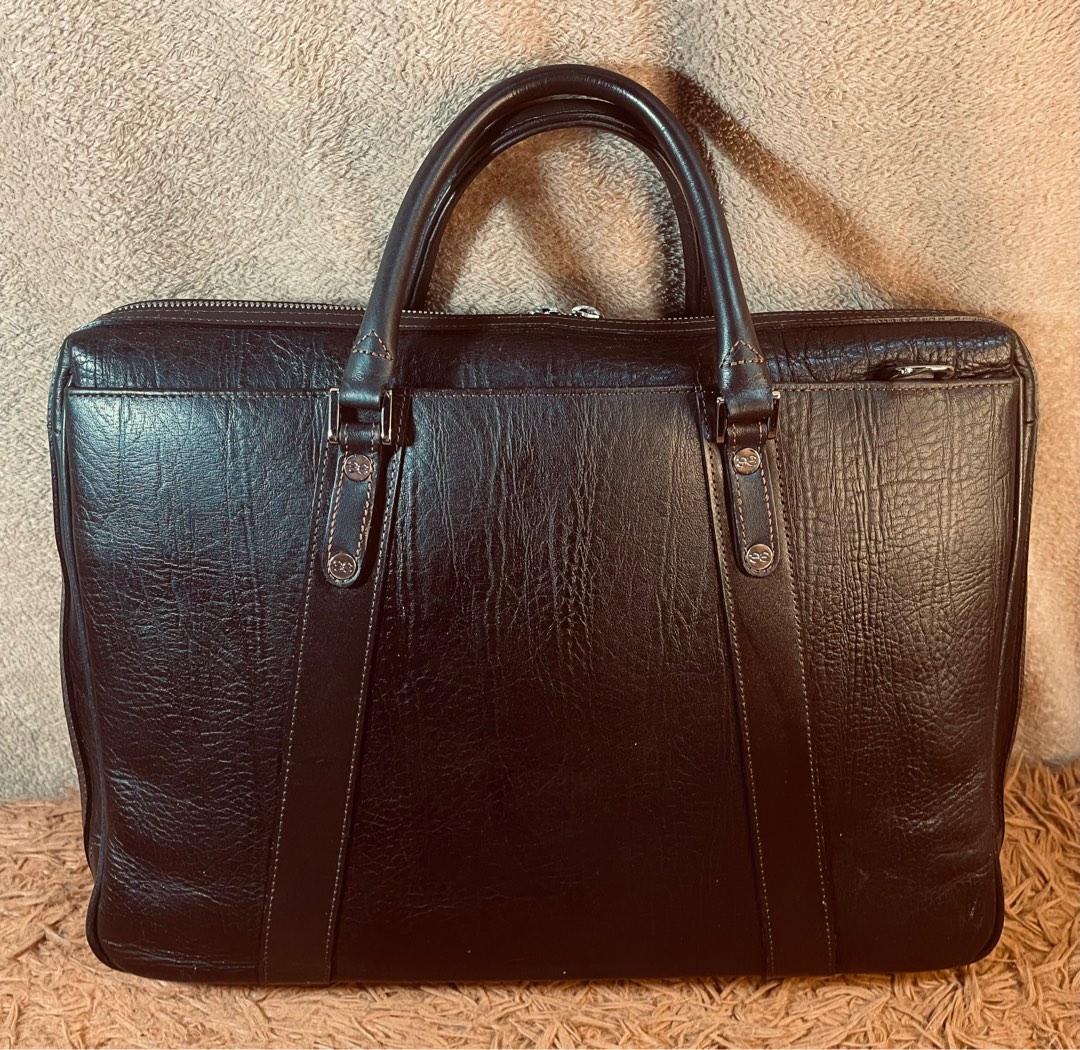 Esquire Dark Brown Textured Leather Briefcase with Replaced Sling, Men