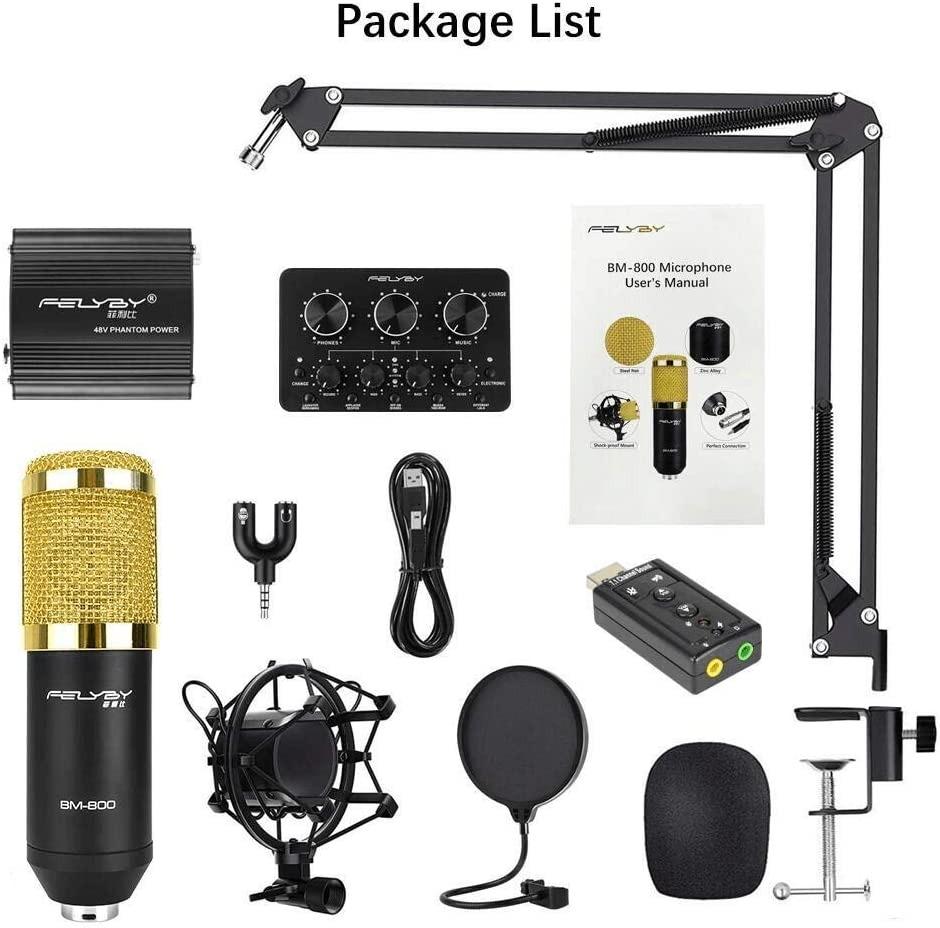 "FELYBY Professional Condenser Microphone, Cardioid Recording Mic Kit