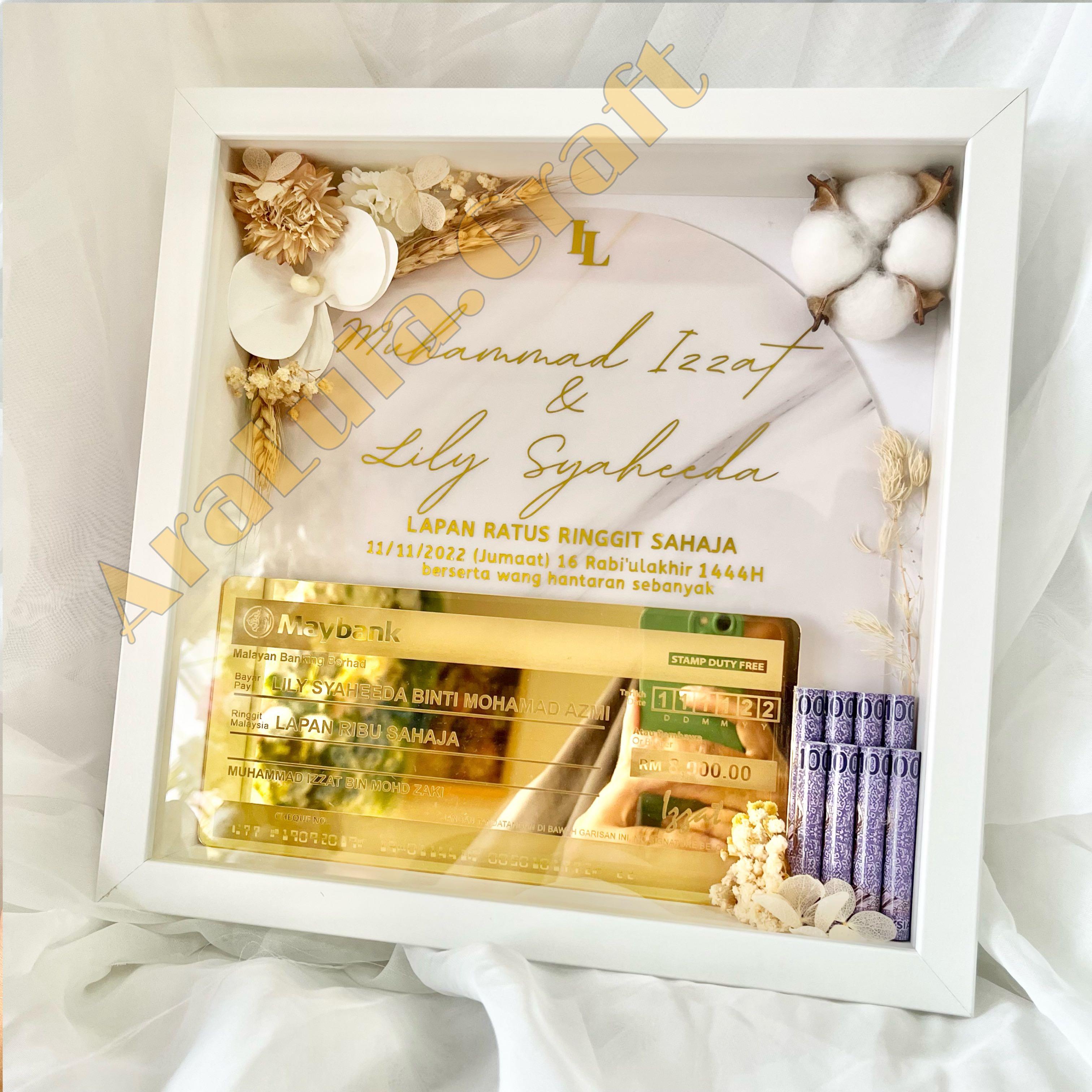 Frame mas kahwin 3D White Gold Rustic, Hobbies & Toys, Stationery