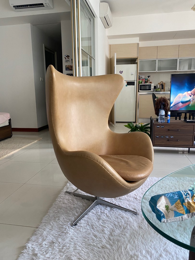 Full leather egg chair replica Lounge sofa Furniture Home Living Furniture Chairs on Carousell