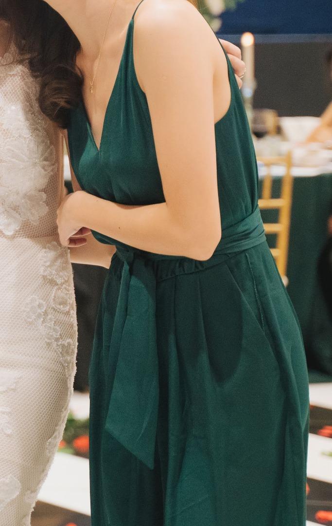 H M Forest Green Satin Jumpsuit