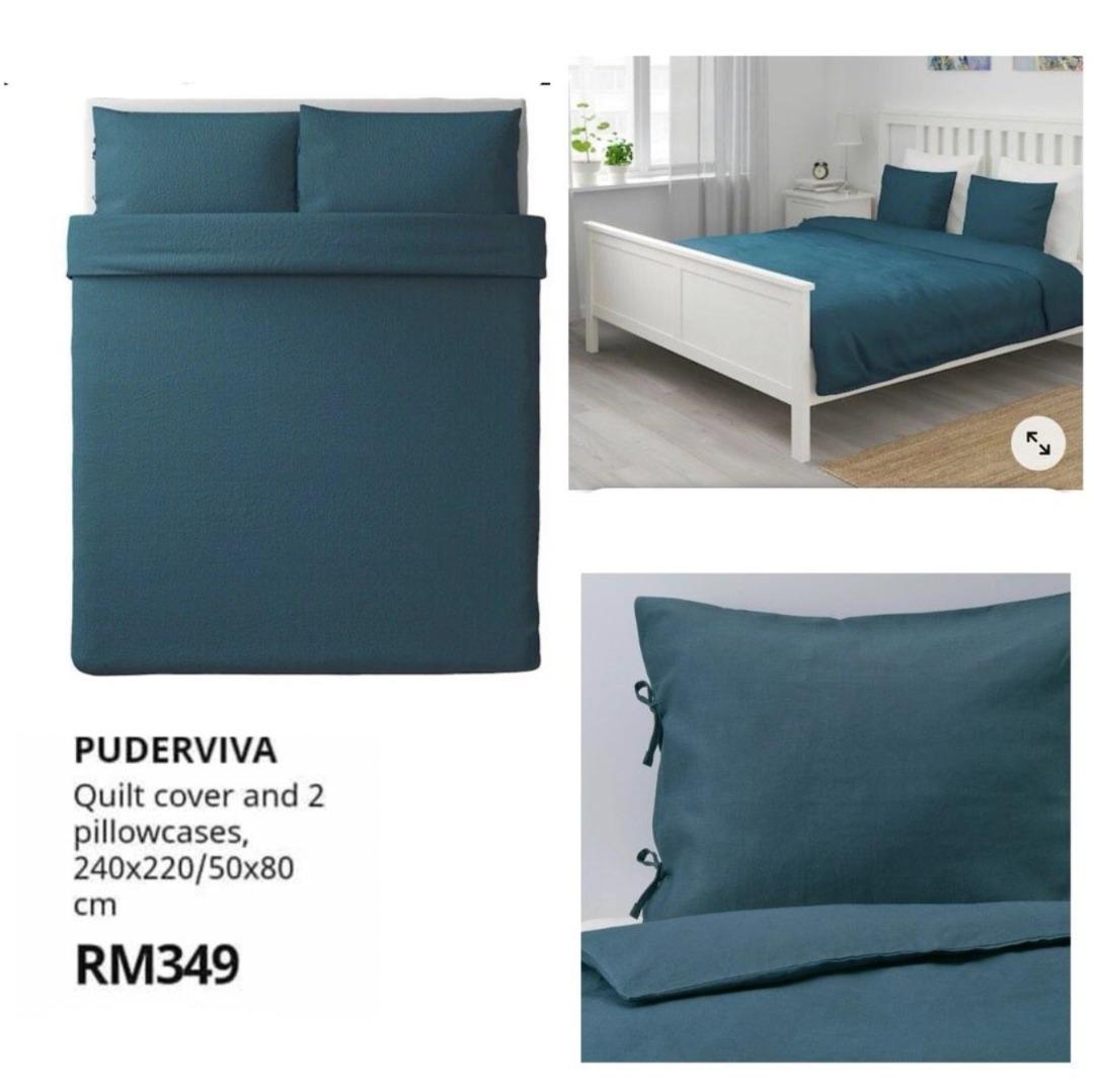 IKEA Navy Linen Duvet Blanket Cover Furniture Home Living Bedding Towels on Carousell
