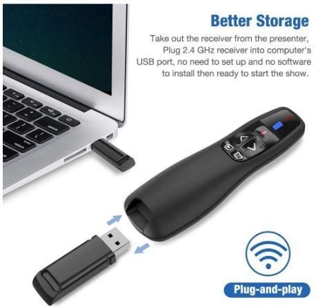 Laser Pointer Wireless Presentation Clicker PowerPoint, 2.4GHz USB ...