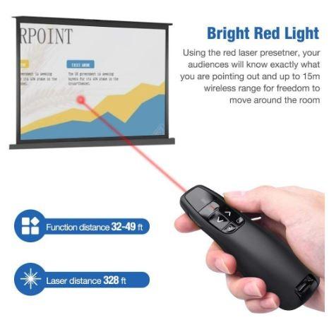 Laser Pointer Wireless Presentation Clicker PowerPoint, 2.4GHz USB ...