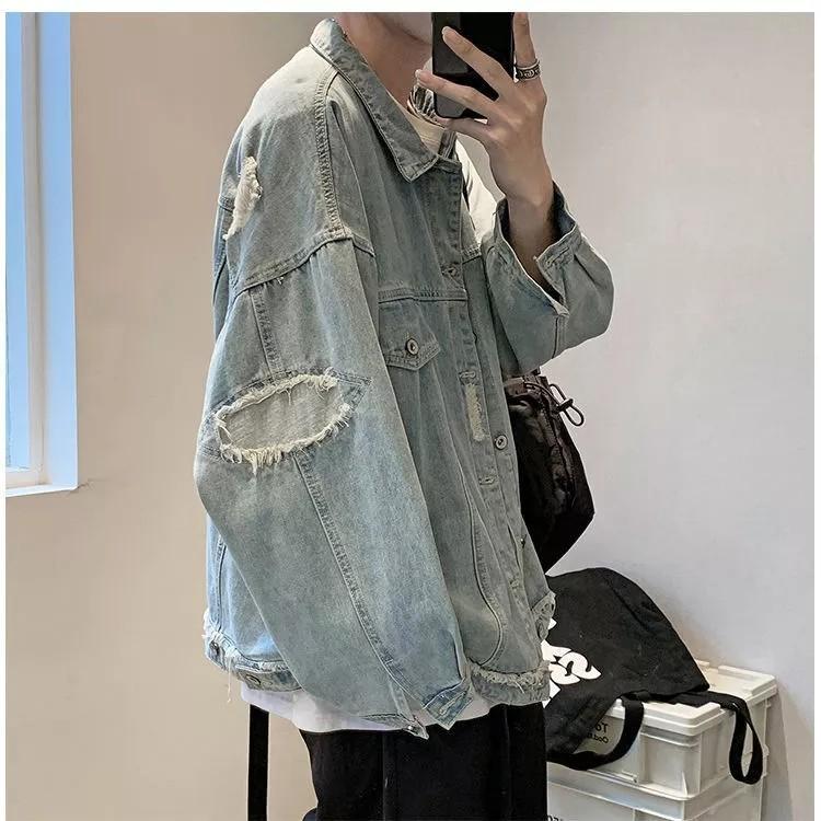 Men denim jeans jacket blue black size M 3XL