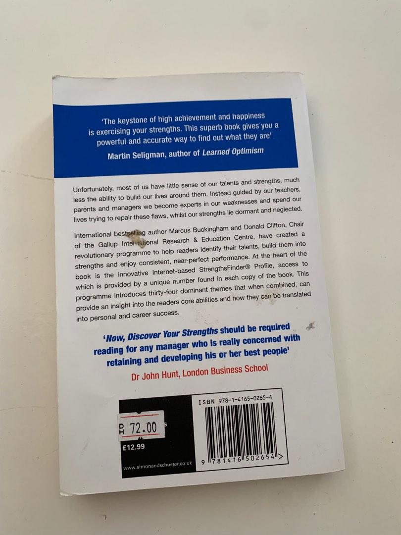 Now Discover Your Strengths (Category: Assessment Books) located in Mataasnakahoy. Submitted by madzie21 (Listing ID 1187311984, Image 2). Description: Now Discover Your Strengths Book Great self help and Leadership Book Used Lightly.