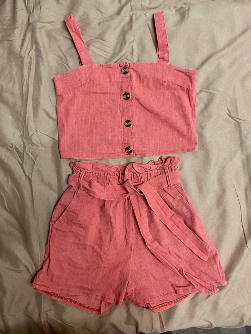Orange/Salmon Terno Coordinates (Category: Sets or Coordinates) located in Quezon City. Submitted by jessicaroy (Listing ID 1187446463, Image 1). Description: No brand Best fits XS-S Stretchable fabric Button down top Shorts comes with belt and pockets Super nice color in person! No known flaws .