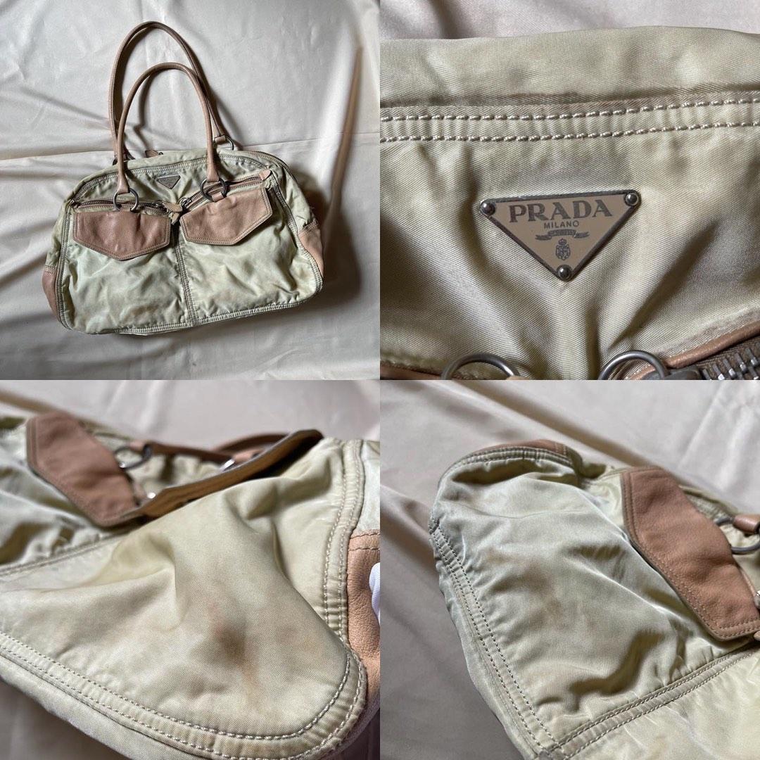 Prada Nylon Cream/Beige Bowler Shoulder bag (Category: Luxury Bags & Wallets) located in Baguio. Submitted by stylehouseph (Listing ID 1187397537, Image 2). Description: 🤍 Prada Nylon Cream/Beige Bowler Shoulder bag 🤍 Authentic 🤍 With White Tag 🤍 Lampo and IPI zip 🤍 Med -Large Size 🤍 RANK AB 🤍 Flaw: Needs Cleaning only (due to light stains at some parts) 🤍 Valued at ₱38k 🤍 Selling low @ ₱6900 only.