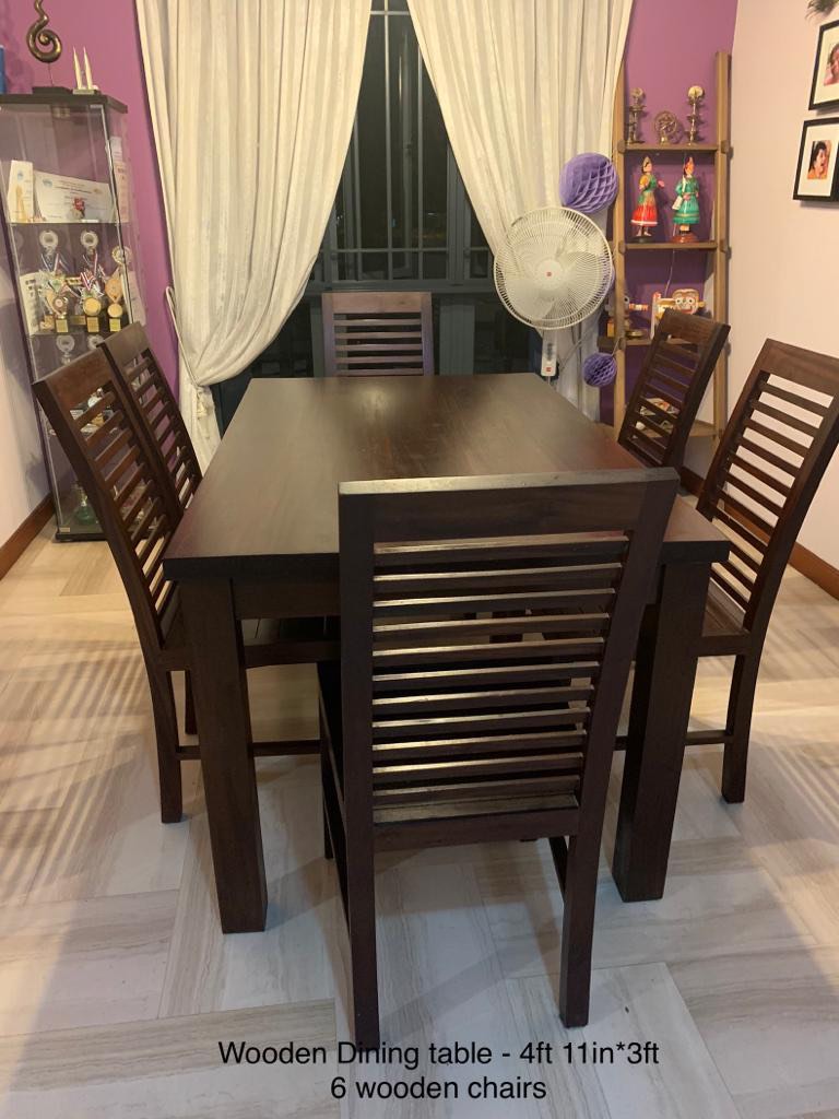 Solid Teak wooden dining table + 6 Chairs, Furniture & Home Living