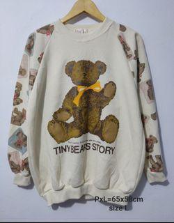 Sweater crewneck kaos tangan panjang  jaket polos tanpa hoodie unisex cream beruang