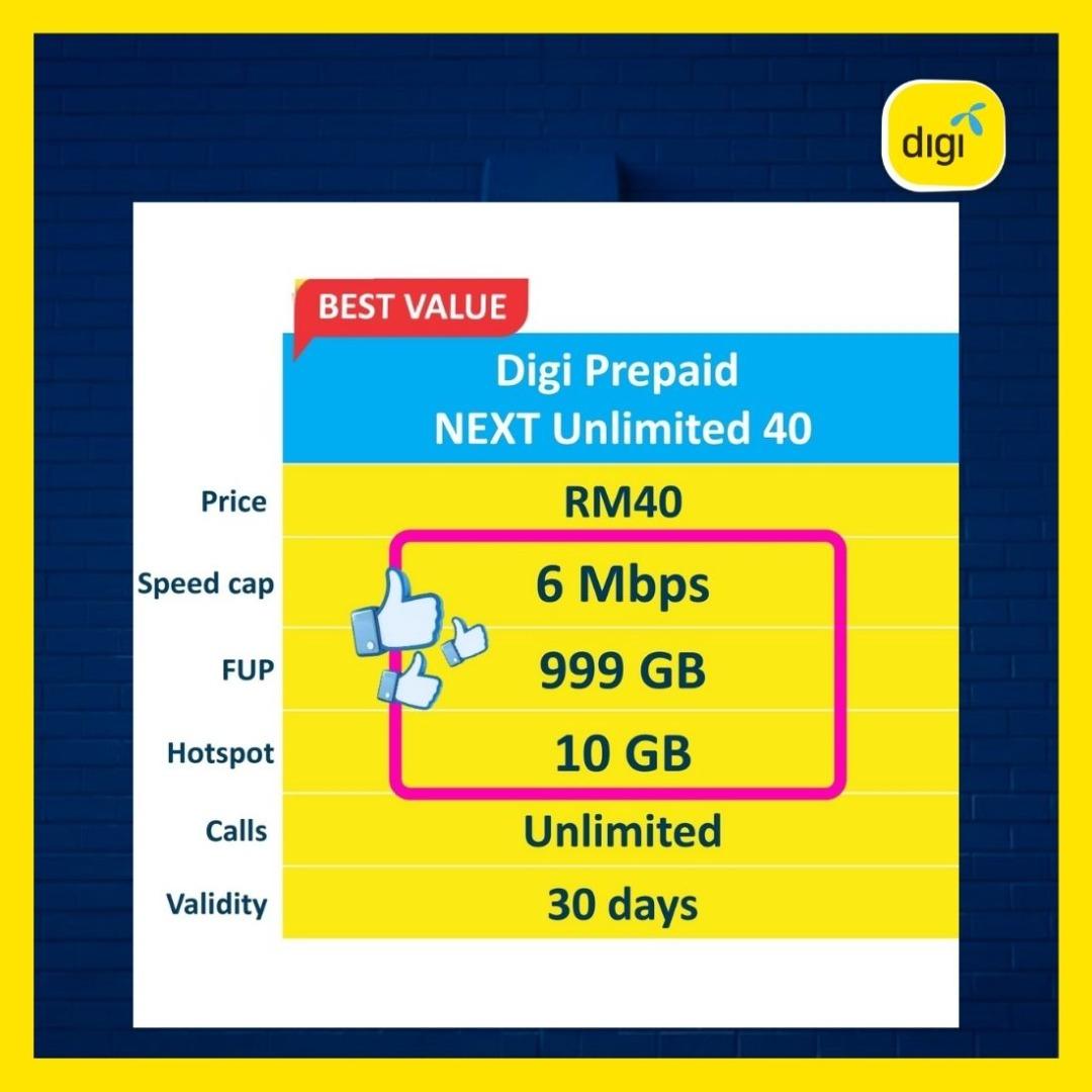 Unlimited SIM Card DIGI Prepaid (999GB/6mbps) & NEXT Prepaid Plan / New