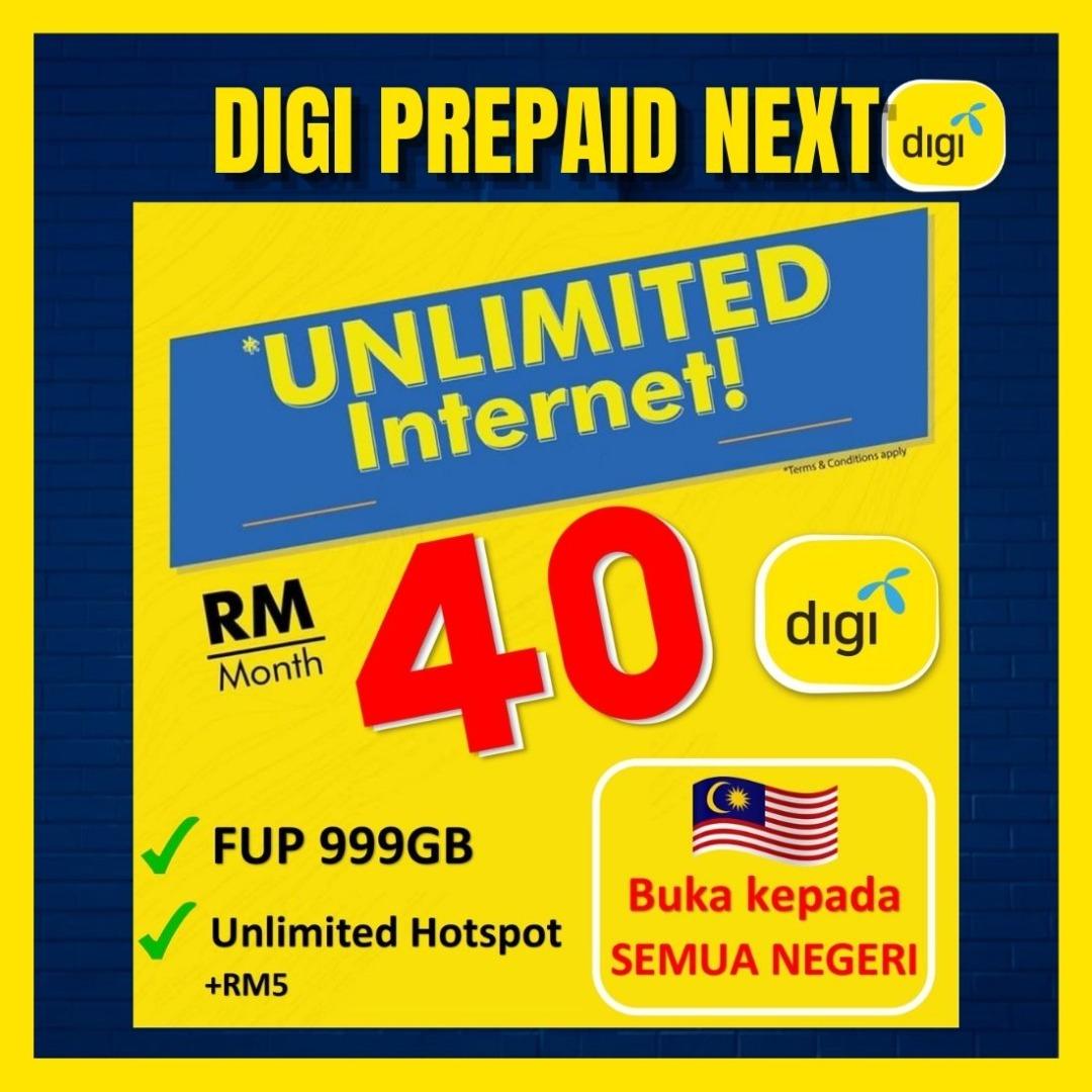 Unlimited SIM Card DIGI Prepaid (999GB/6mbps) & NEXT Prepaid Plan / New