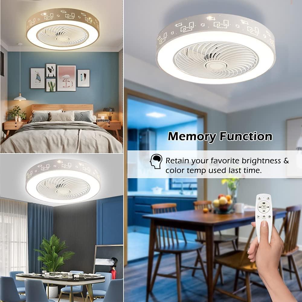55cm Remote and App Control Mute 3 Wind Speed Color Dimmable Lamp with Fan Timer Function for Bedroom Living Room Dinning Room Modern Ceiling Fan with Light 