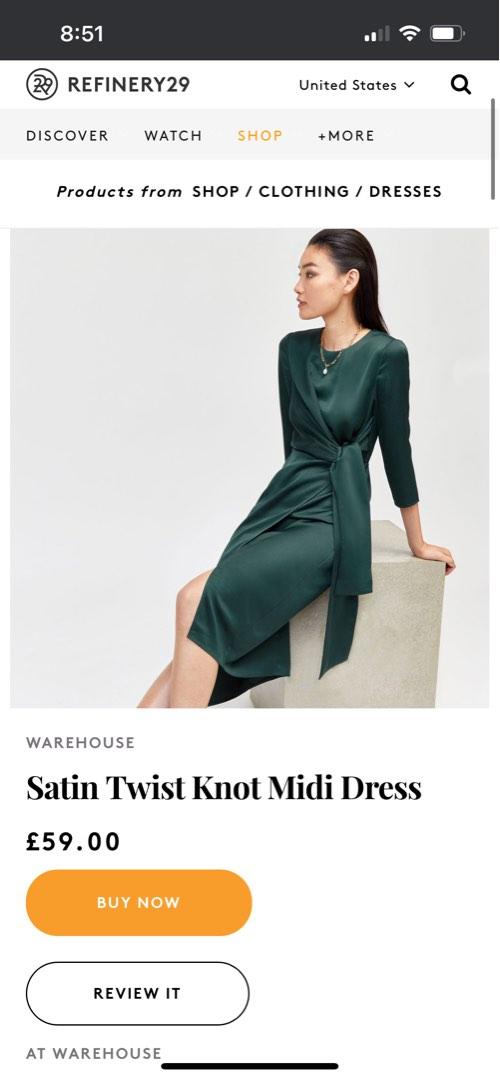 Warehouse satin twist knot midi dress hotsell