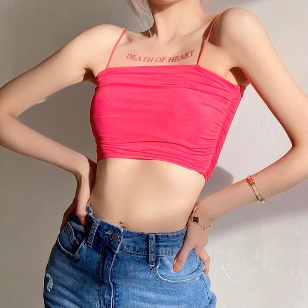 Neon pink spaghetti best sale strap top