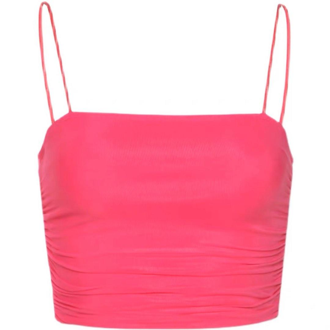 NEW Hot Pink Spaghetti Strap Ruched Crop Top Women s Fashion
