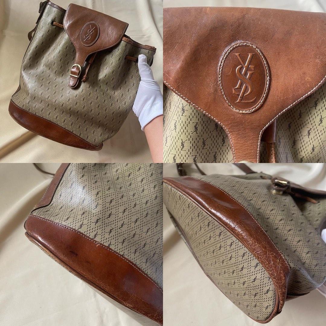 YSL Monogram Bucket Sling (Category: Luxury Bags & Wallets) located in Baguio. Submitted by stylehouseph (Listing ID 1187397925, Image 2). Description: 🤍 YSL Monogram Vintage Bucket Sling 🤍 Authentic Vintage (more than 35 yrs old) 🤍 RANK B 🤍 Flaw: Leather cracks on bottom part and on lip (leather parts needs restoration); Inner lining needs restitching and cleaning; Body is in very good condition 🤍 Valued at ₱14k up 🤍 Selling low @ ₱4000.