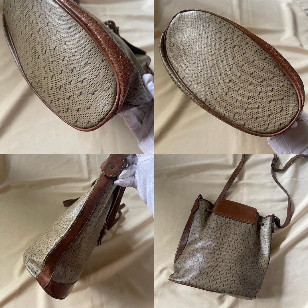 YSL Monogram Bucket Sling (Category: Luxury Bags & Wallets) located in Baguio. Submitted by stylehouseph (Listing ID 1187397925, Image 3). Description: 🤍 YSL Monogram Vintage Bucket Sling 🤍 Authentic Vintage (more than 35 yrs old) 🤍 RANK B 🤍 Flaw: Leather cracks on bottom part and on lip (leather parts needs restoration); Inner lining needs restitching and cleaning; Body is in very good condition 🤍 Valued at ₱14k up 🤍 Selling low @ ₱4000.