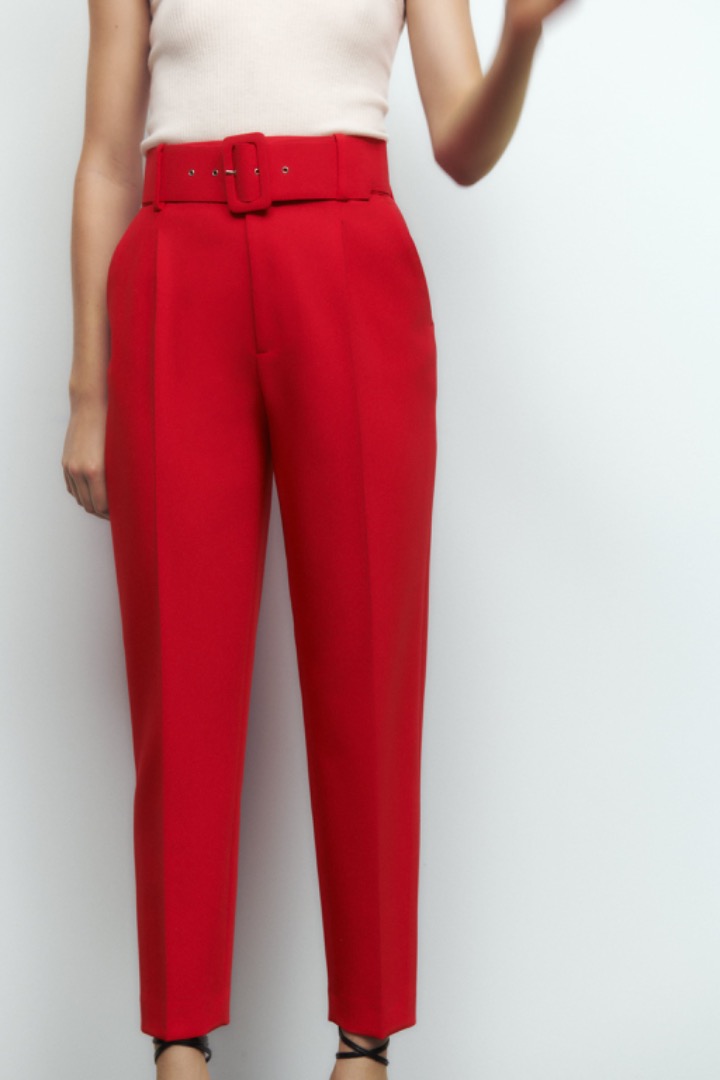 Zara red pants with belt shop