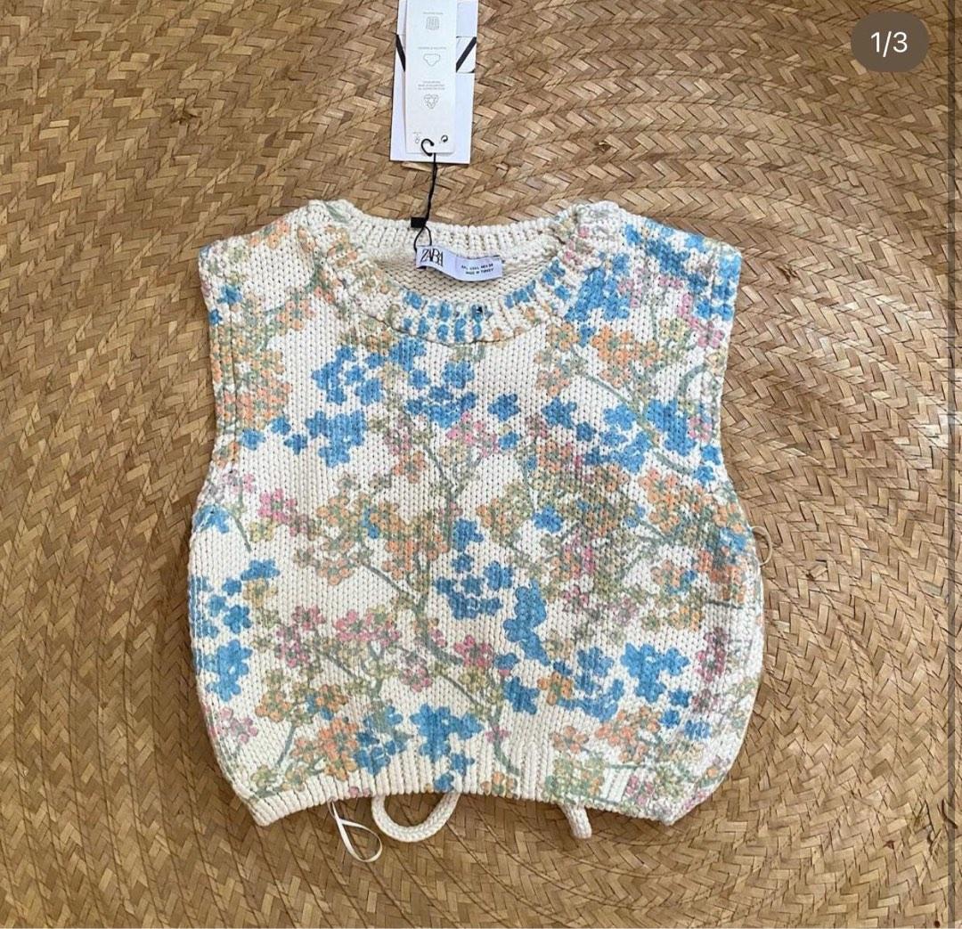 Zara Blue Floral Jacquard Top, Women's Fashion, Tops, Sleeveless on