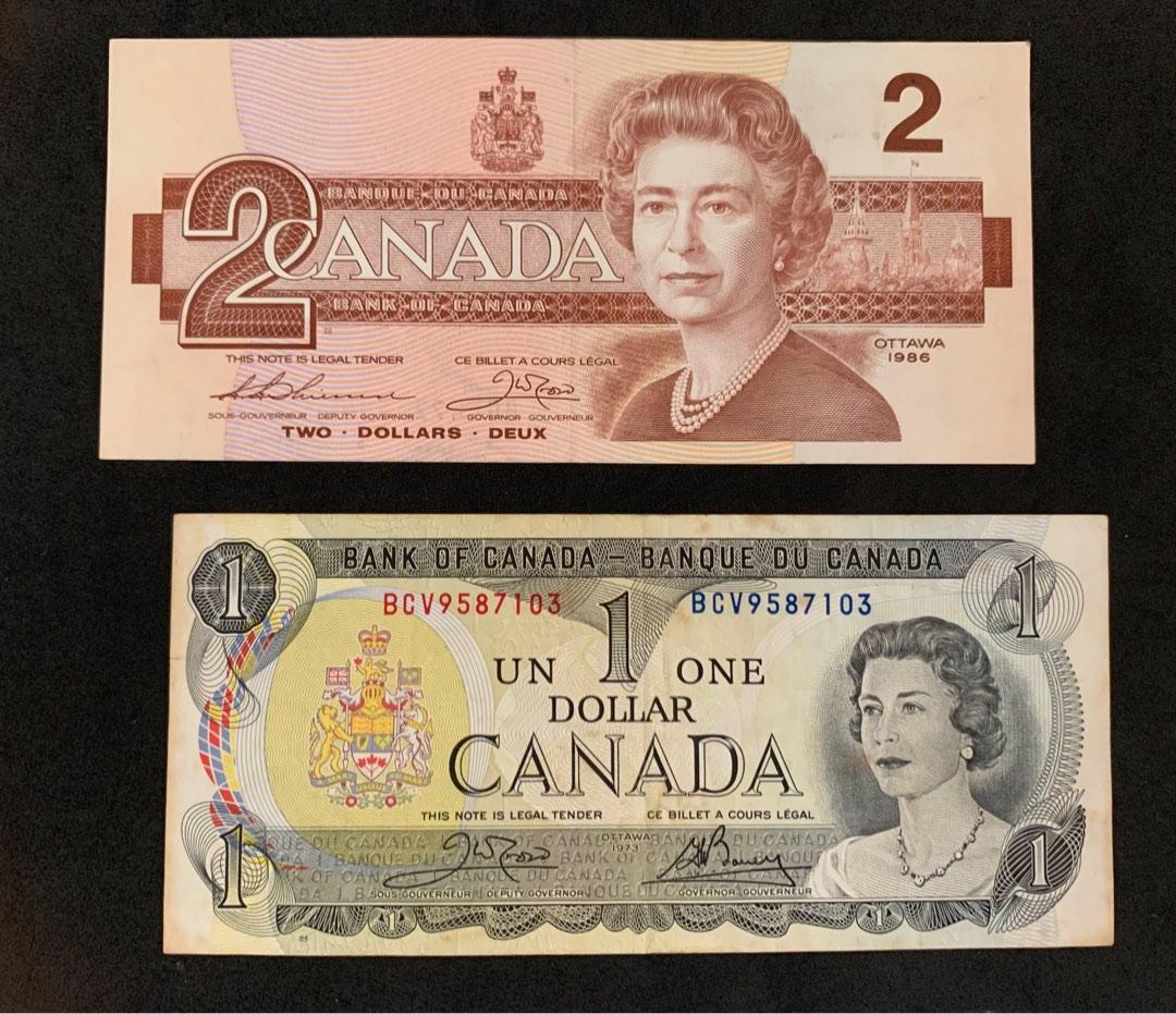 加幣$1 $2女王頭徽章紙幣, 興趣及遊戲, 收藏品及紀念品, 錢幣- Carousell