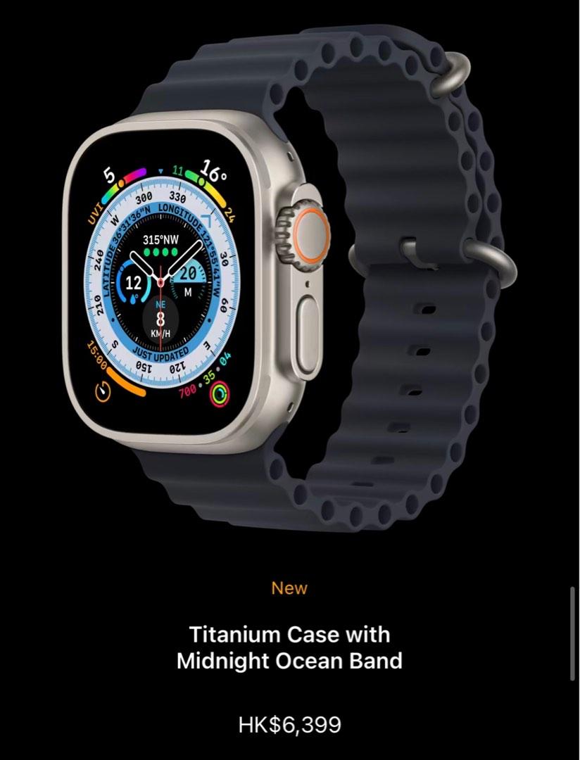全新現貨Apple Watch Ultra 49mm 海洋錶帶午夜黑色, 手提電話, 智能