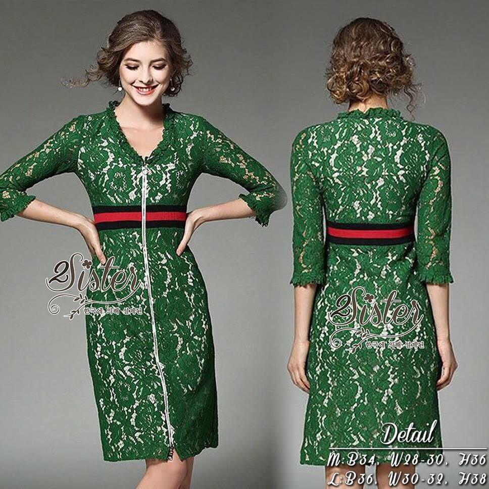 GUCCI STYLE GREEN LACE DRESS DINNER DRESS