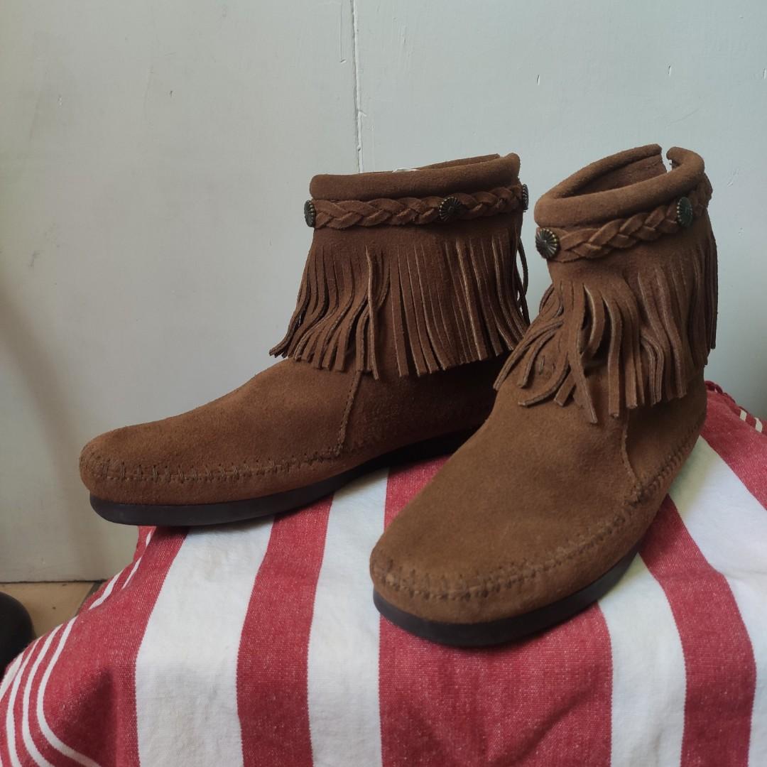 全新美國迷你唐卡雷鳥鞋印地安MINNETONKA MOCCASIN Suede zip Boots 麂